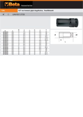 Beta 720L 1/2"-os hosszú gépi Dugókulcs, foszfátozott 24mm
