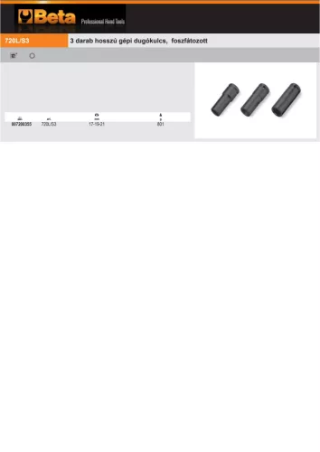 Beta 720L/S3 3 darab hosszú gépi dugókulcs, foszfátozott 17-19-21mm