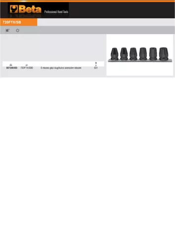 Beta 720FTX/SB6 6 részes gépi dugókulcs szerszám készlet Torx®-csavarokhoz (720FTX) tartón E10-E12-E14-E16-E18-E20