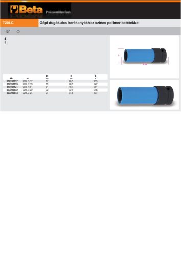 Beta 720LC 17 Gépi dugókulcs kerékanyákhoz színes polimer betétekkel 17mm