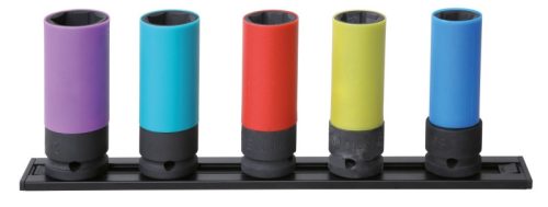 Beta 720LC/PM5 5 darabos gépi dugókulcs készlet kerékanyákhoz színes polimer betétekkel, 1/2”-os, mágneses tartósínen