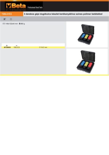 Beta 720LC/C3 3 darabos gépi dugókulcs készlet kerékanyákhoz színes polimer betétekkel