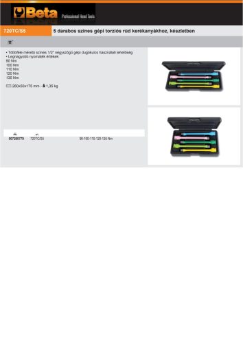 Beta 720TC/S5 5 darabos színes gépi torziós rúd kerékanyákhoz, készletben