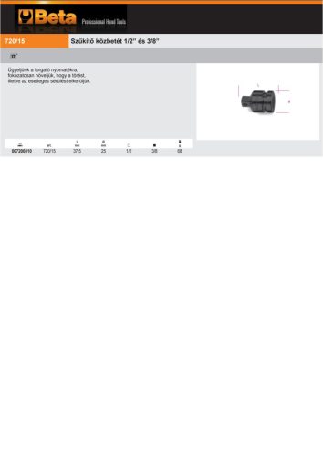 Beta 720/15 Gépi szűkítő közbetét B1/2” és K3/8”