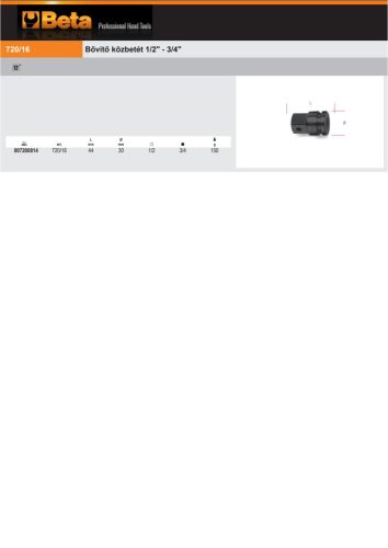 Beta 720/16 Gépi bővítő közbetét B1/2" - K3/4"