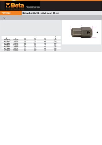 Beta 727/ES32 19 Csavarhúzóbetét, külső méret 32 mm 19mm