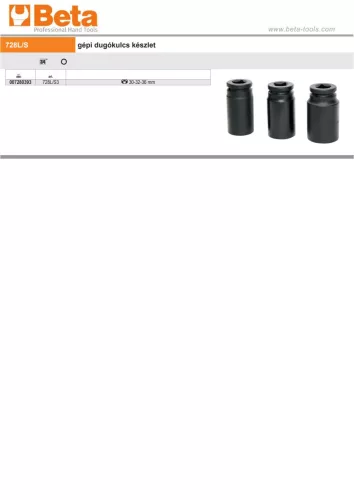 Beta 728L/S3 3/4"-os gépi dugókulcsok 30-32-36 mm
