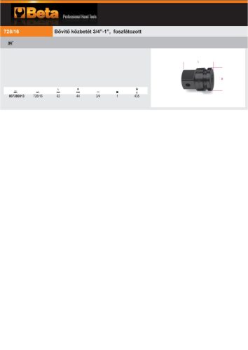 Beta 728/16 Gépi bővítő közbetét, foszfátozott B3/4”-K1”