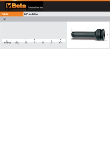 Beta 728/22 3/4”-os gépi toldó foszfátozott 250mm