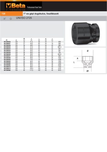 Beta 729 1"-os gépi Dugókulcs, foszfátozott 38mm