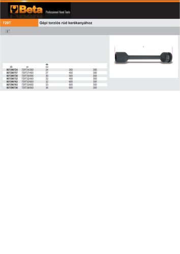 Beta 729T 30/500 Gépi torzíós rúd kerékanyához 30mm/500Nm