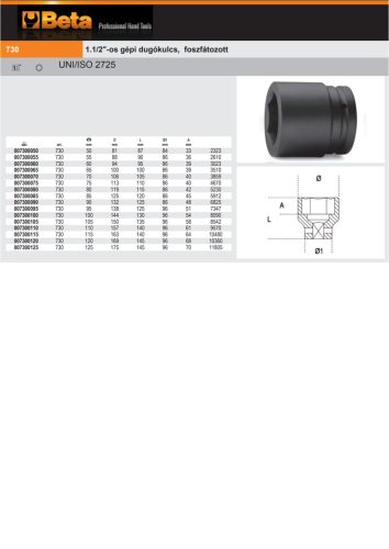 Beta 730  1.1/2"-os gépi Dugókulcs, foszfátozott 95mm