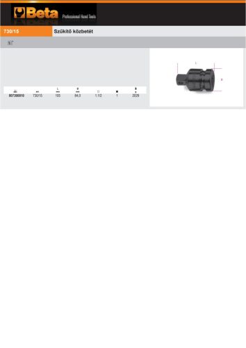 Beta 730/15 1.1/2"-os gépi szűkítő közbetét foszfátozott, B1.1/2" és K1"