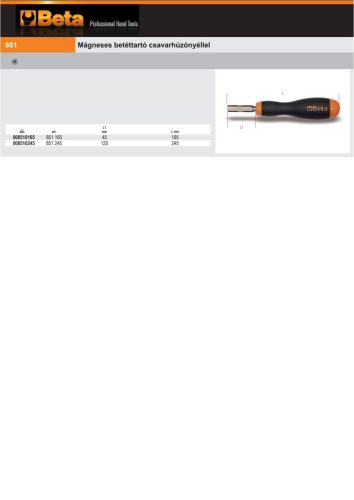 Beta 851 125 mágneses betéttartó csavarhúzónyéllel 125mm