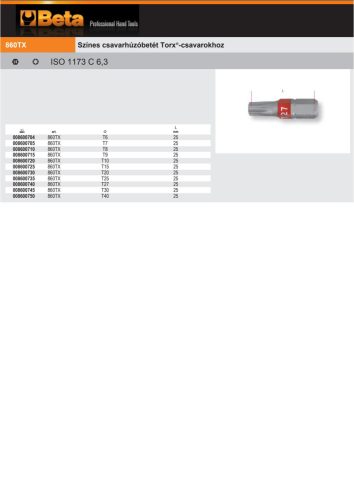Beta 860Tx 25 Színes csavarhúzóbetét Torx®-csavarokhoz T25