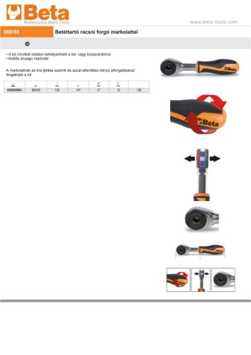 Beta 860/58 Betéttartó racsni forgó markolattal
