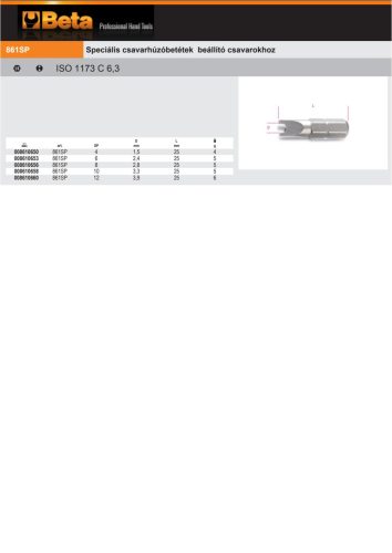 Beta 861SP 6 Speciális csavarhúzóbetét beállító csavarokhoz 6