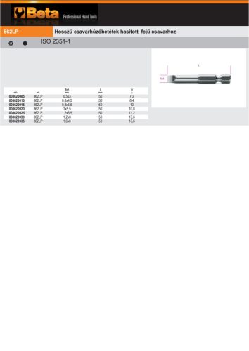 Beta 862LP 1,6x8 Hosszú csavarhúzóbetétek hasított fejű csavarhoz 1,6x8mm