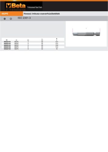 Beta 862PE 6 Hosszú imbusz-csavarhúzóbetétek 6mm