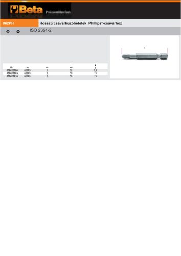 Beta 862PH 2 Hosszú csavarhúzóbetétek Phillips®-csavarhoz PH2