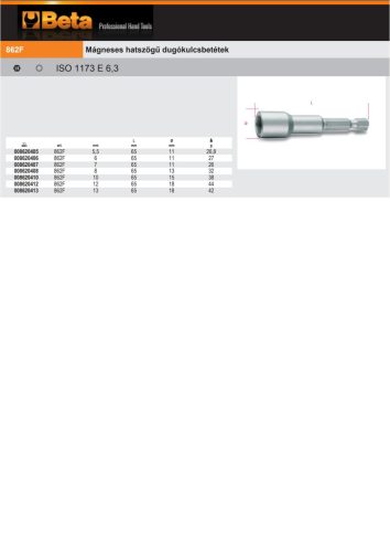 Beta 862F 5,5 Mágneses hatszögű dugókulcsbetétek 5,5mm