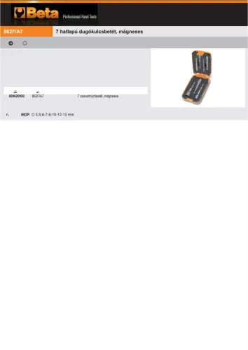 Beta 862F/A7 7részes  hatlapú dugókulcsbetét, mágneses