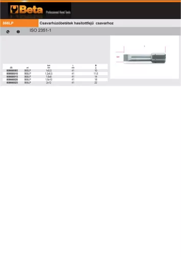 Beta 866LP 1,2x6,5 Csavarhúzóbetétek hasítottfejű csavarhoz 1,2x6,5mm