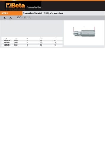 Beta 866PH 2 Csavarhúzóbetétek Phillips®-csavarhoz PH2
