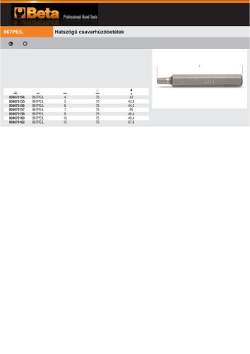 Beta 867PE-L 6 Hatszögű csavarhúzóbetétek 6mm