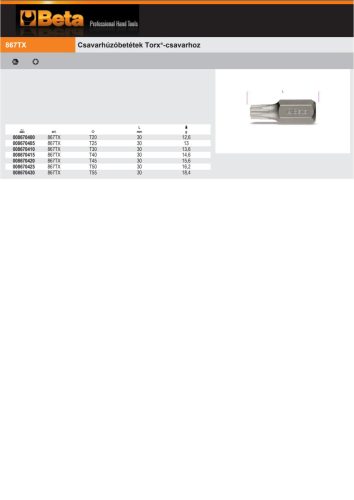 Beta 867Tx 20 Csavarhúzóbetétek Torx®-csavarhoz T20