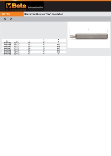 Beta 867Tx-L 20 Csavarhúzóbetétek Torx®-csavarhoz T20