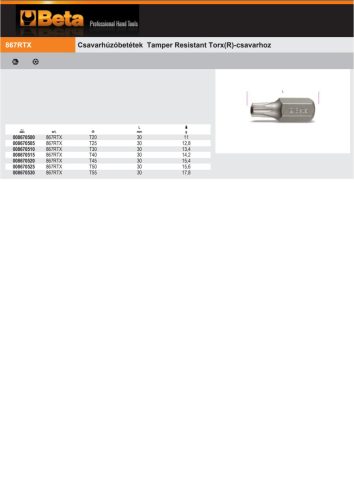 Beta 867RTx 50 Csavarhúzóbetétek Tamper Resistant Torx(R)-csavarhoz T50