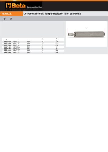Beta 867RTx-L 25Csavarhúzóbetétek Tamper Resistant Torx®-csavarhoz T25