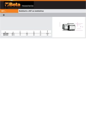 Beta 867/2 Betéttartó a 867-es betétekhez 1/2"