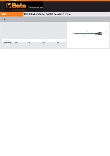 Beta 897L Flexibilis betéttartó, nyéllel, hosszított kivitel 1/4"-os