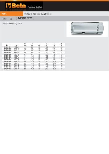 Beta 900L Hatlapú hosszú Dugókulcs 13mm