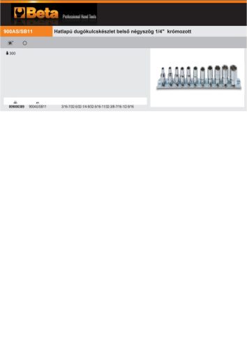 Beta 900AS/SB11 11 részes 1/4"-os hatlapú dugókulcs szerszám készlet (900AS ) 3/16-7/32-5/32-1/4-9/32-5/16-11/32-3/8-7/16-1/2-9/16
