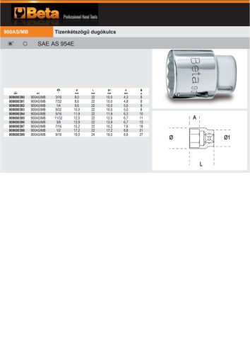 Beta 900AS-MB Tizenkétszögű Dugókulcs 11/32"