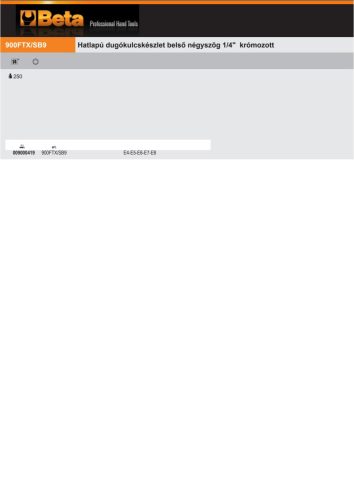 Beta 900FTX/SB9 9 részes 1/4"-os dugókulcs Torx®-csavarokhoz (900FTX)  E4-E5-E6-E7-E8-E10-E11-E12-E14