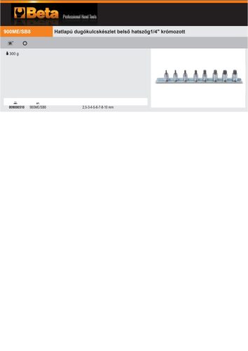 Beta 900ME/SB8 8 részes 1/4"-os imbusz dugókulcs készlet (900ME) 2,5-3-4-5-6-7-8-10 mm