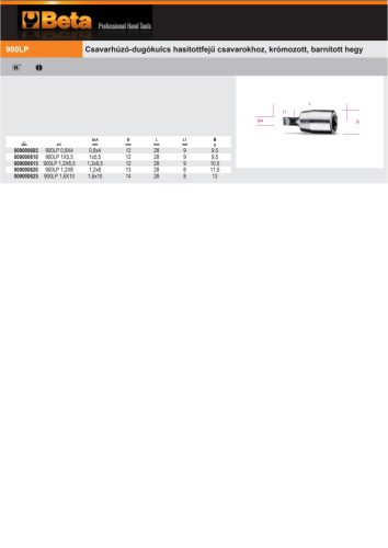 Beta 900LP Csavarhúzó-Dugókulcs hasítottfejű csavarokhoz, krómozott, barnított hegy  1,6x10mm