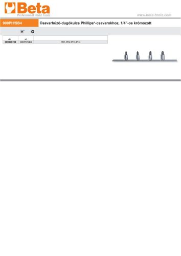 Beta 900PH/SB4 4 részes 1/4"-os dugókulcs készlet Phillips®-csavarokhoz (900PH) PH1-PH2-PH3-PH4