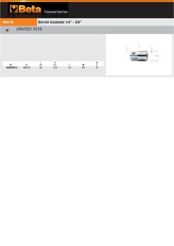 Beta 900/16 1/4"-s bővítő közbetét B1/4” és K3/8”