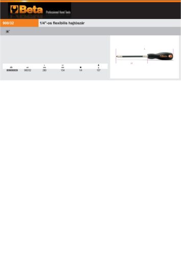 Beta 900/32 1/4"-os flexibilis hajtószár 280mm