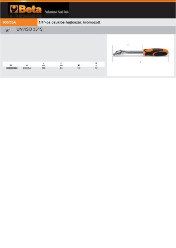 Beta 900/35A 1/4"-os csuklós hajtószár, krómozott 148mm