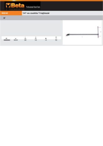 Beta 900/40 1/4”-os csuklós T-hajtószár 390mm