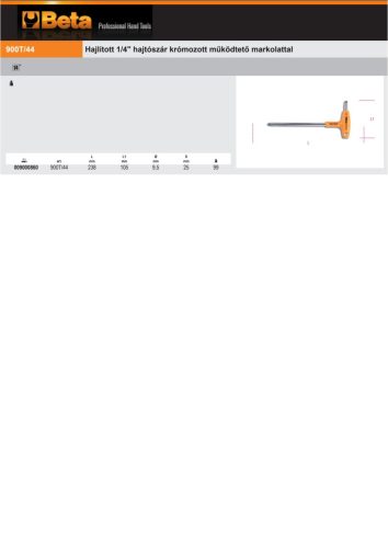Beta 900T/44 1/4"-os hajlított krómozott hajtószár markolattal