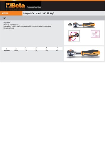 Beta 900/58  1/4"-os irányváltós racsni 1/4" 52 fogú