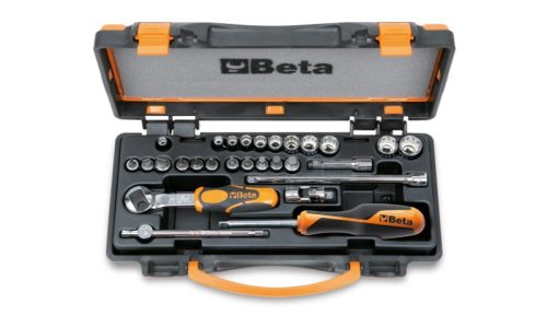 Beta 900MB/C28 28 részes készlet 11 tizenkétszögű Dugókulcs, 11 csavarhúzó-Dugókulcs és 6 tartozék fémdobozban