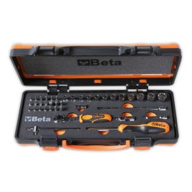   Beta 900U/C12M 39 részes készlet 12 multifunkciós dugókulcs készlet, 20 csavarhúzóbetét és 7 tartozék, puha habszivacs tálcában, fémdobozban